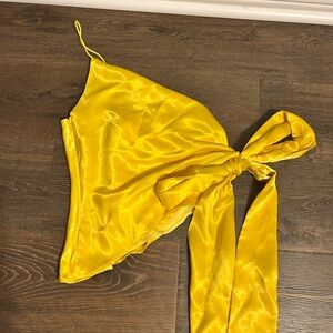 Lovers + Friends One Should Asymmetrical Top with Bow in Canary